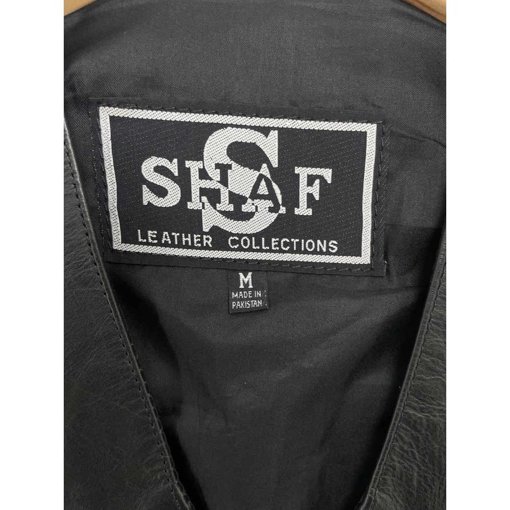Vintage SHAF Leather Vest Black M Biker Motorcycle Patchwork Western 90s Grunge - Picture 5 of 6